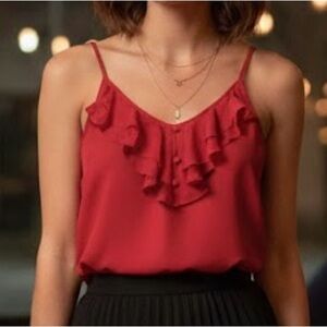 J. Crew 2018 Collection Vibrant Red Ruffle Front Silk Camisole Cami Tank Top 8
